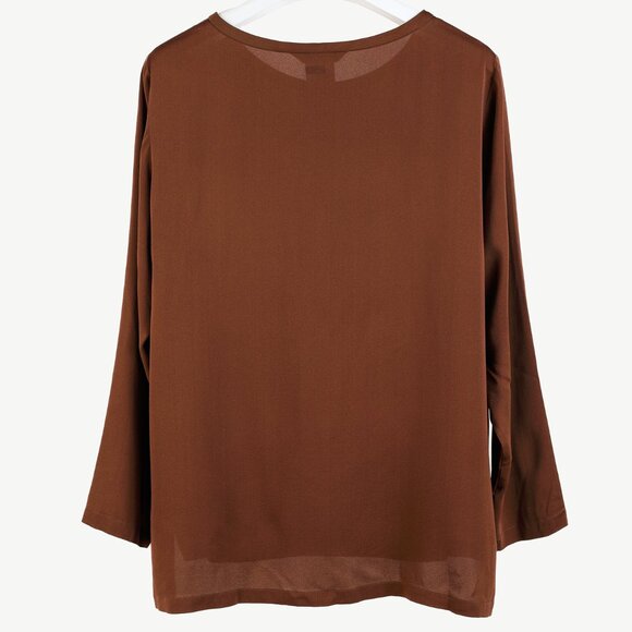 Max Mara Brown Silk Long-Sleeve Blouse - Picture 2 of 7